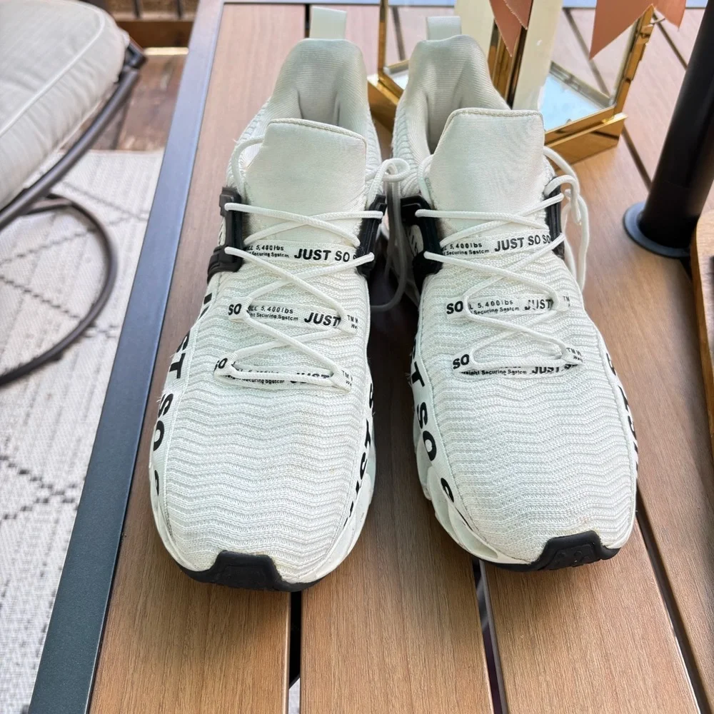 White Sneakers with Black Text Design - Picture 1 of 10